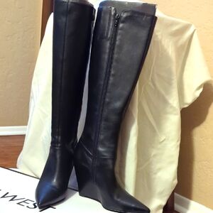 Nine West Black Knee-High Wedge Boots